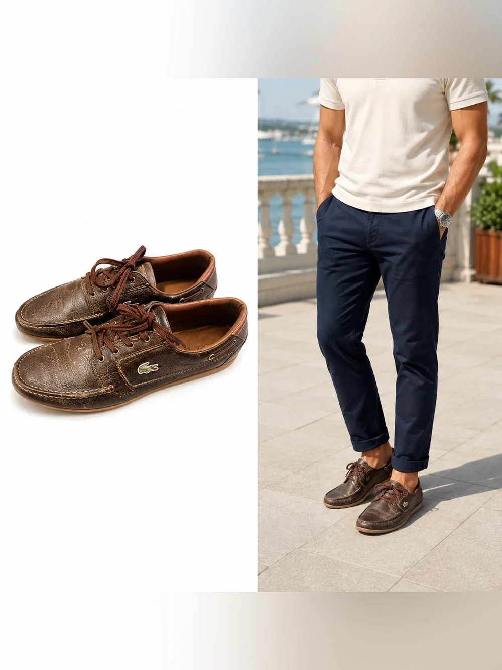 Lacoste Dreyfus Brown Leather Boat Shoes Sneakers Men’s 11.5 EU 45
